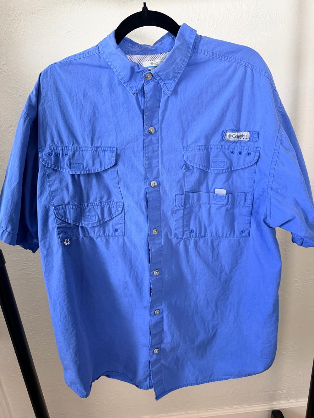 Columbia PFG Bonehead Fishing Shirt Blue Mens Size L Vented Outdoors